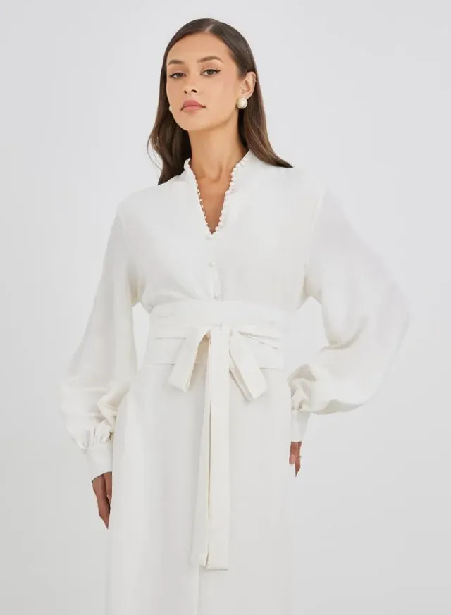 Belted A-Line Midi Dress Light Pink – image 3