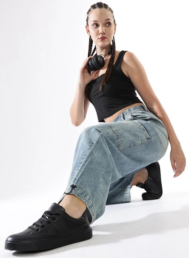 Women's Baggy Parachute Cargo Jeans Indigo