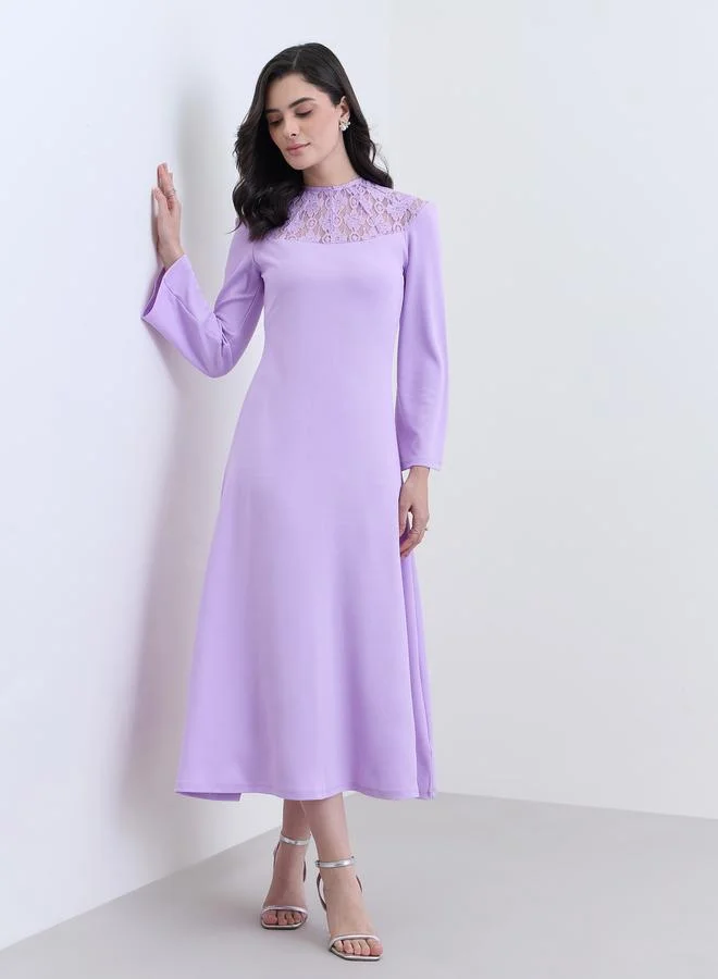 Lace Long Sleeve Midi Dress Light Orchid