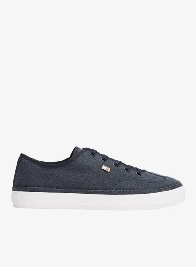 Blue Solid Canvas Low Top Lace-Up Sneakers for Women