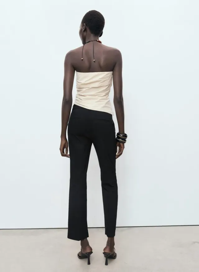 Black Slim Fit Cropped Trousers with Side and Back Pockets – image 2