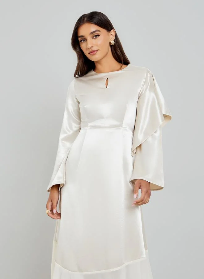 Long Sleeve Satin Maxi Dress Cream