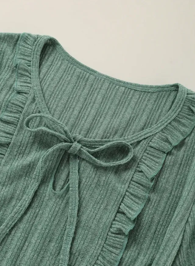 Textured Knit Pyjama Set Khaki – image 3