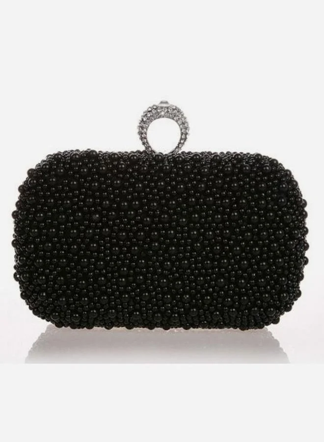 Black Beaded Clutch with Ring Handle