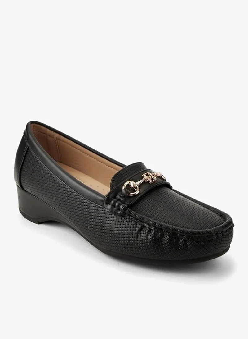 Women's Metal Accent Loafers Black
