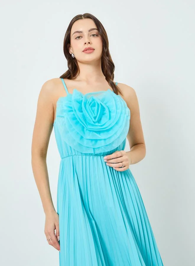 Flower Detail Sleeveless Maxi Dress Bright Turquoise