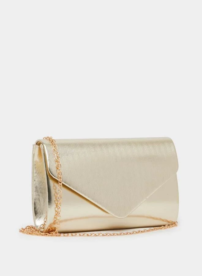 Women's Gold Metallic Envelope Clutch Bag Mustard Yellow