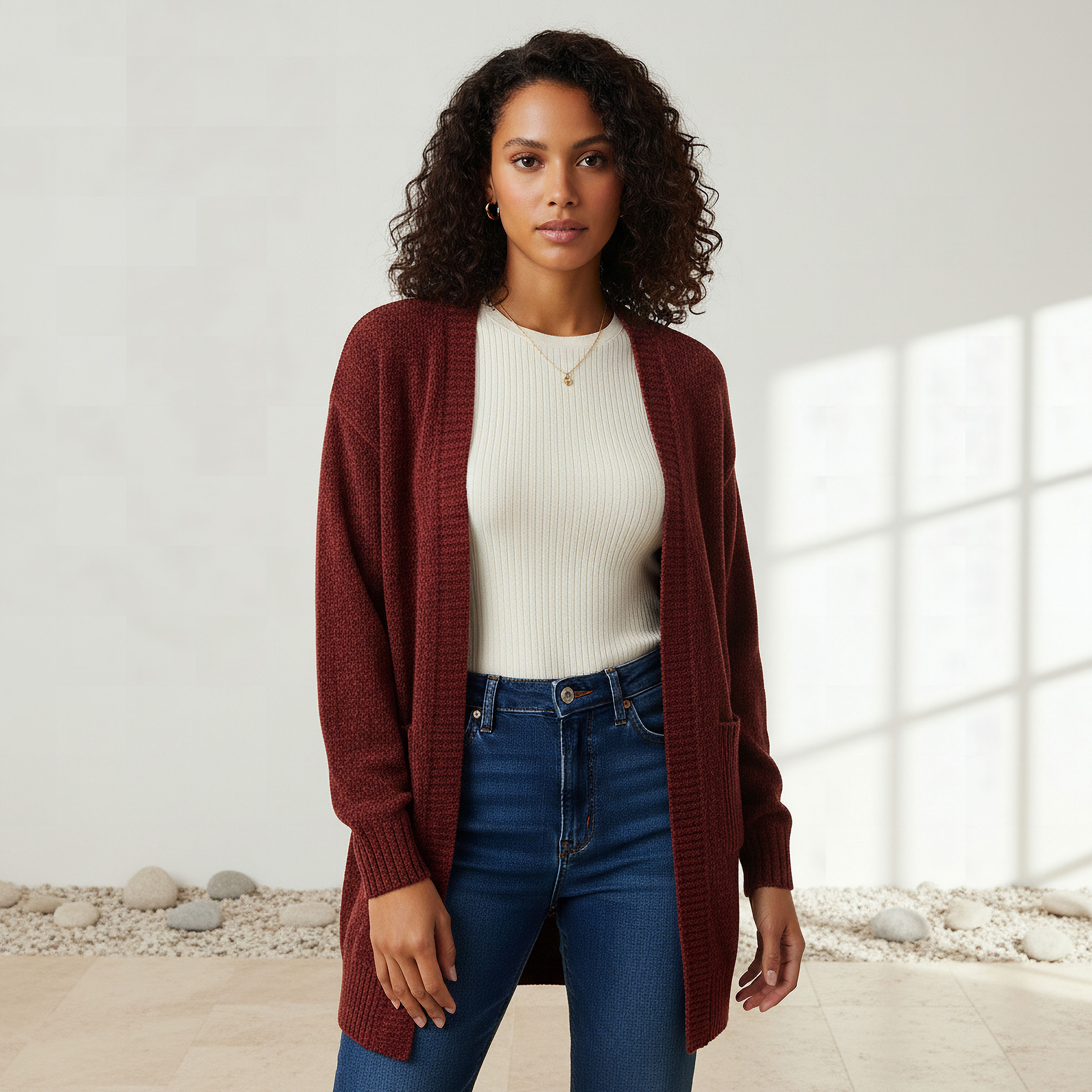 2Xtremz Longline Chenille Cardigan Red