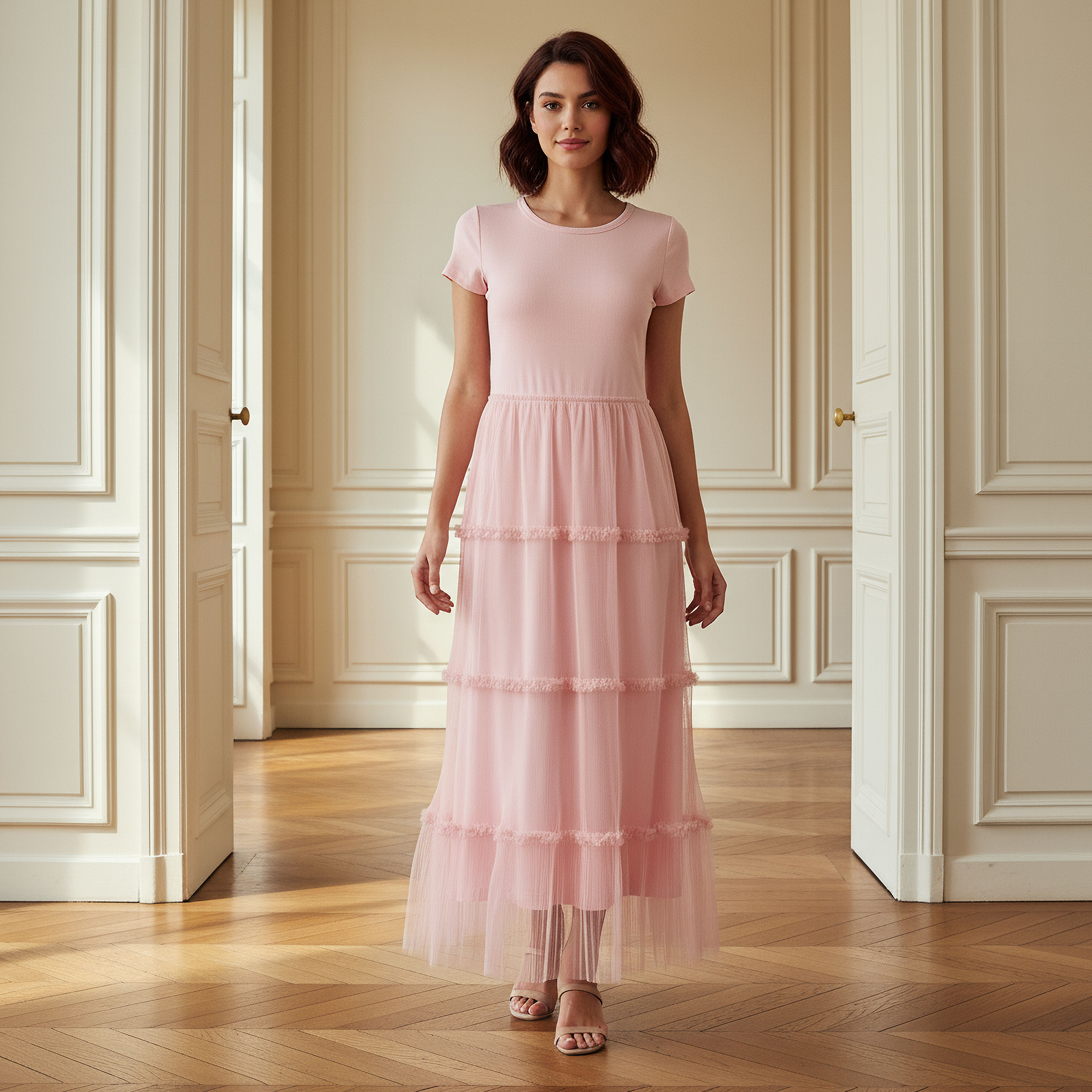 2Xtremz Ruffle Trim A-line Midi Dress Pink