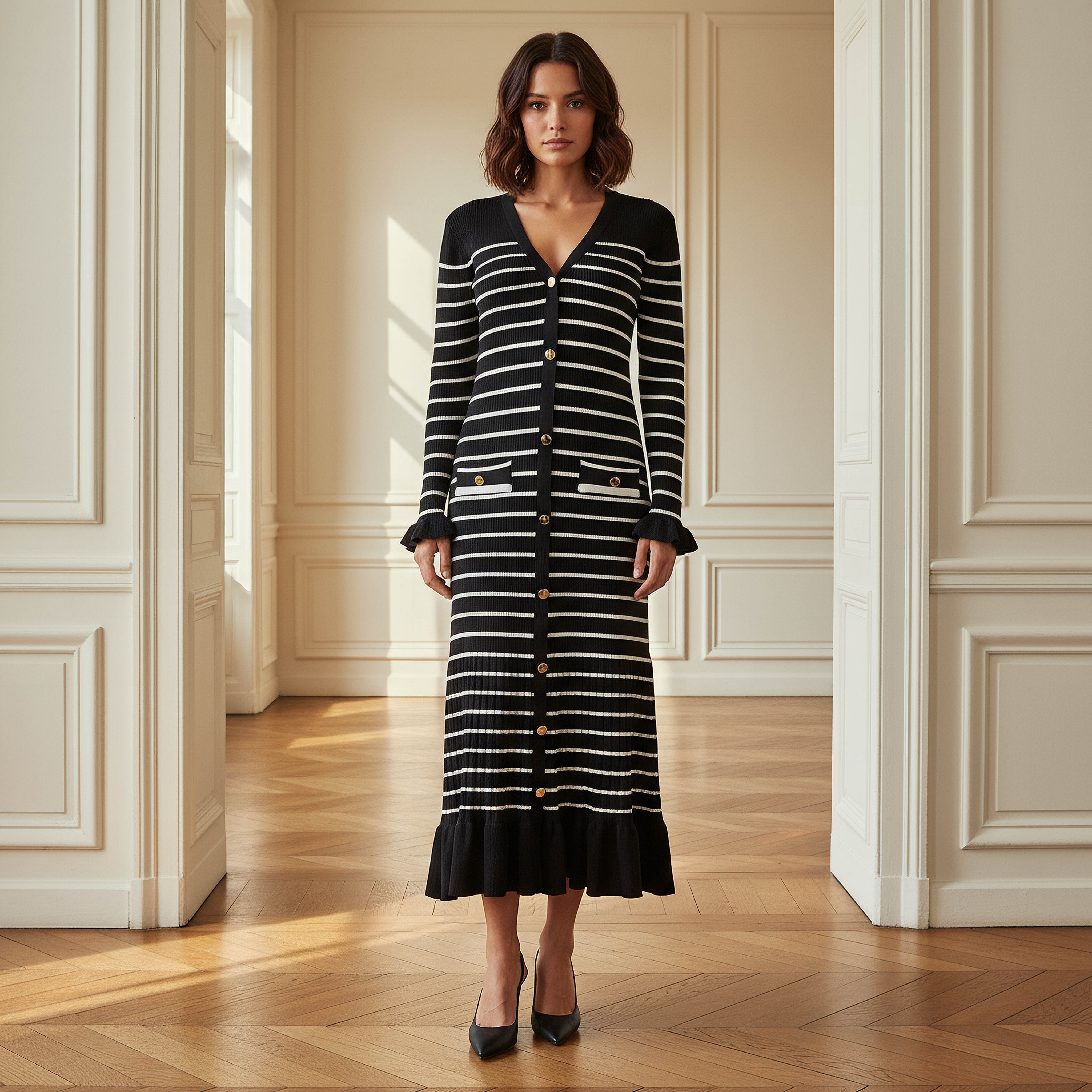 2Xtremz V-neck Midi Dress Black