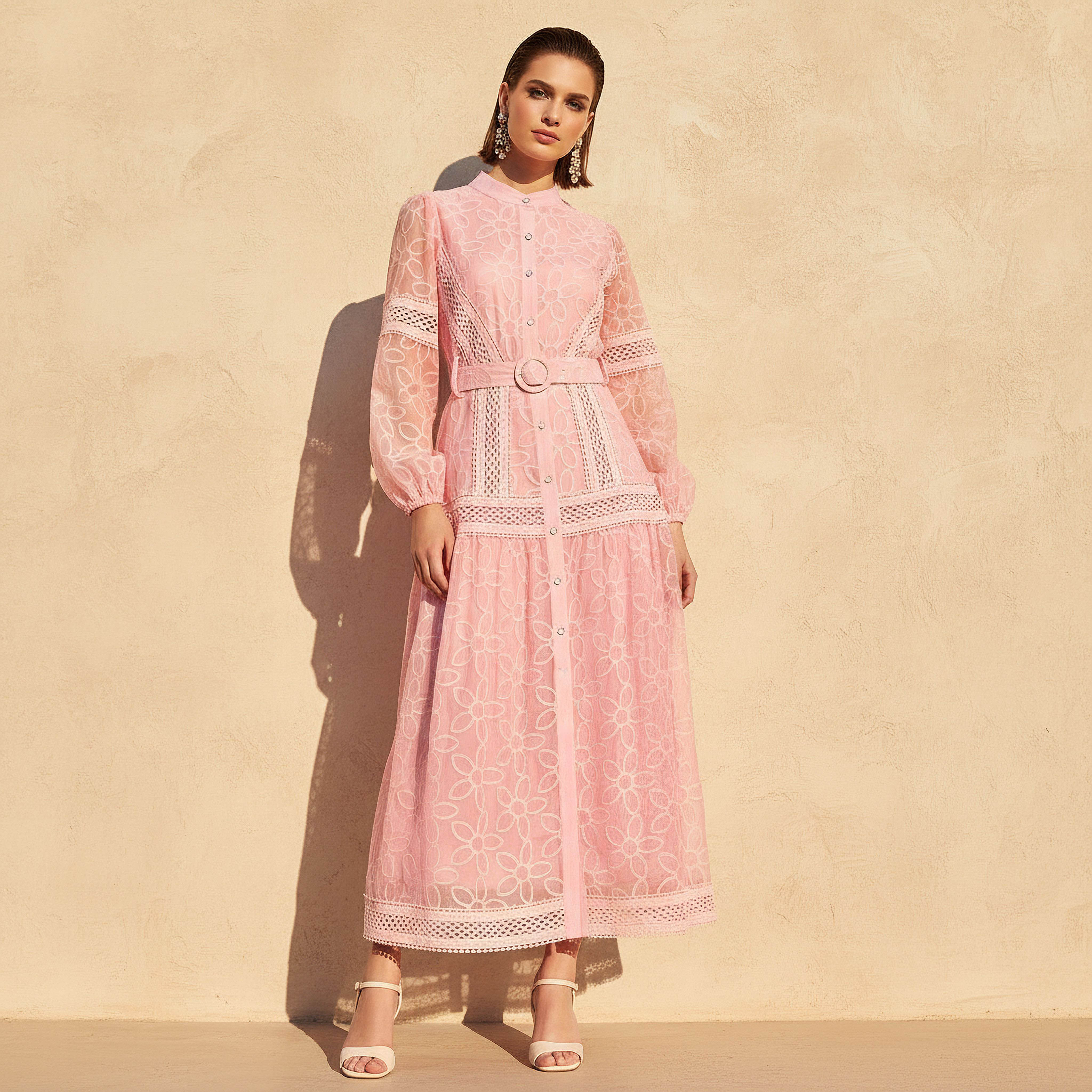 2Xtremz A-Line Belted Maxi Dress Pink