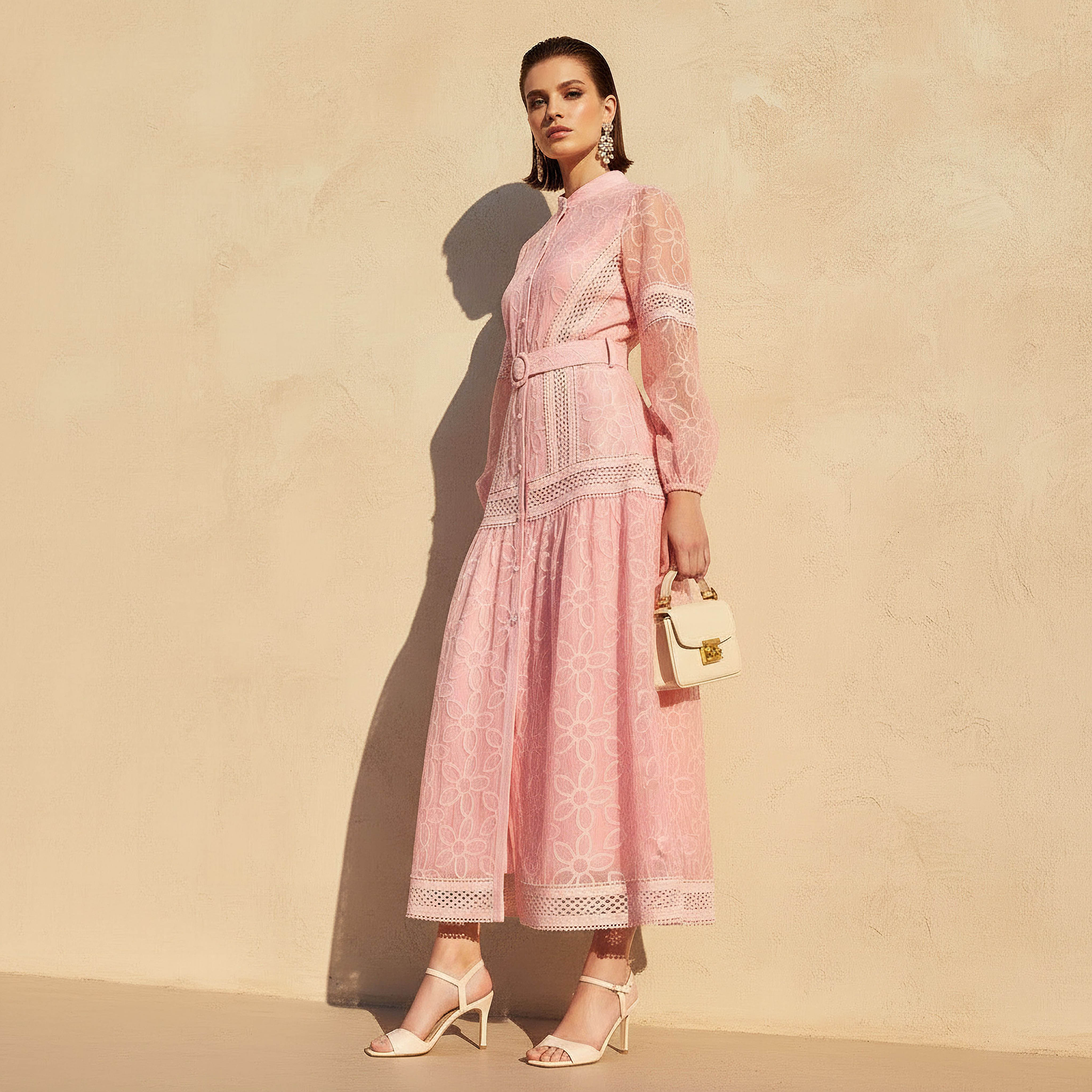 2Xtremz A-Line Belted Maxi Dress Pink