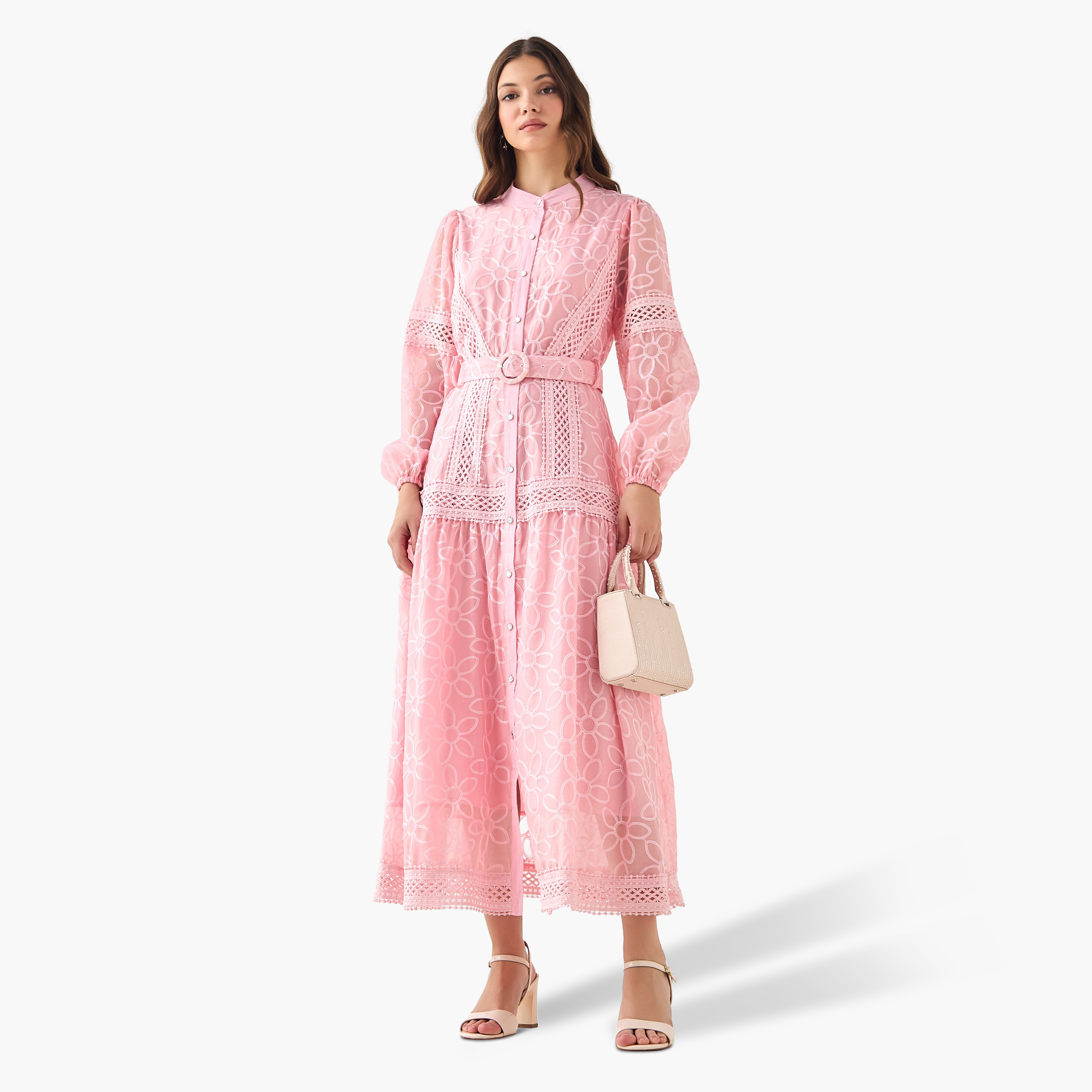 2Xtremz A-Line Belted Maxi Dress Pink