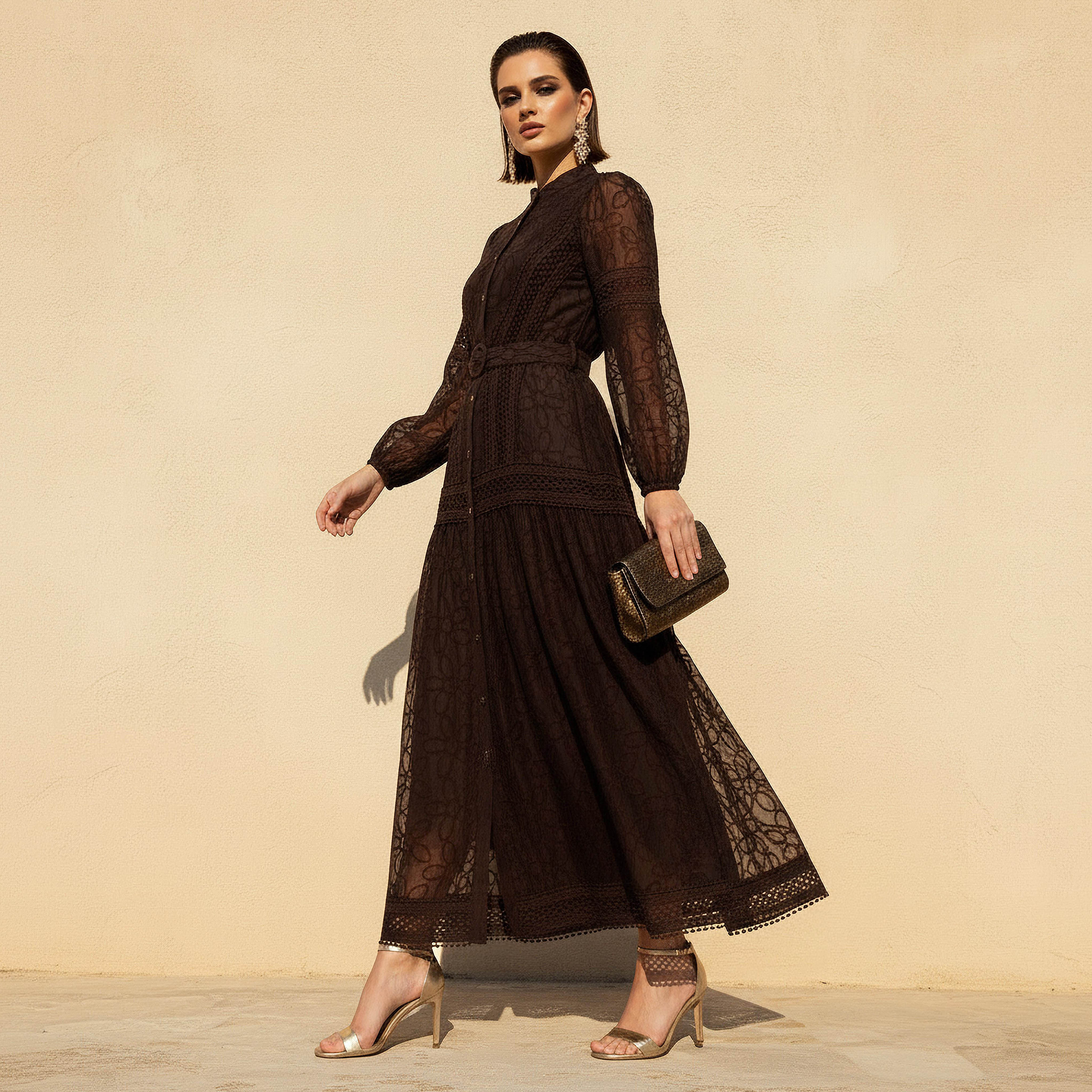 2Xtremz Belted A-line Maxi Dress Brown