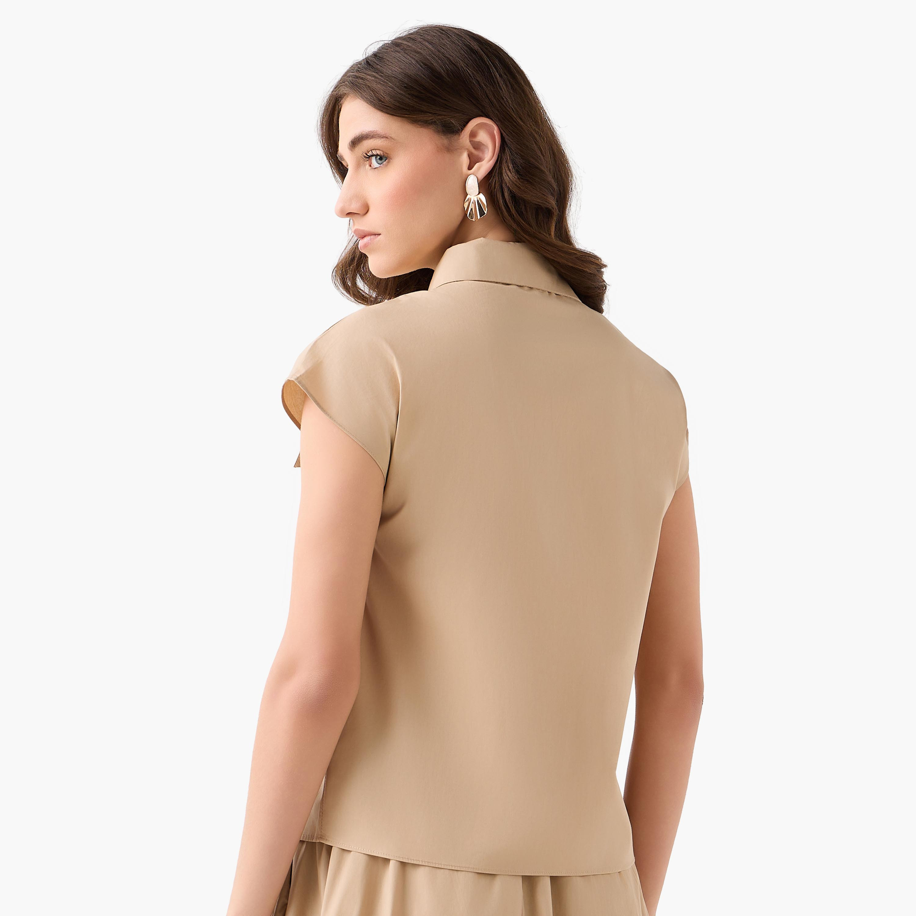 2Xtremz Lace Embroidery Cotton Shirt Beige