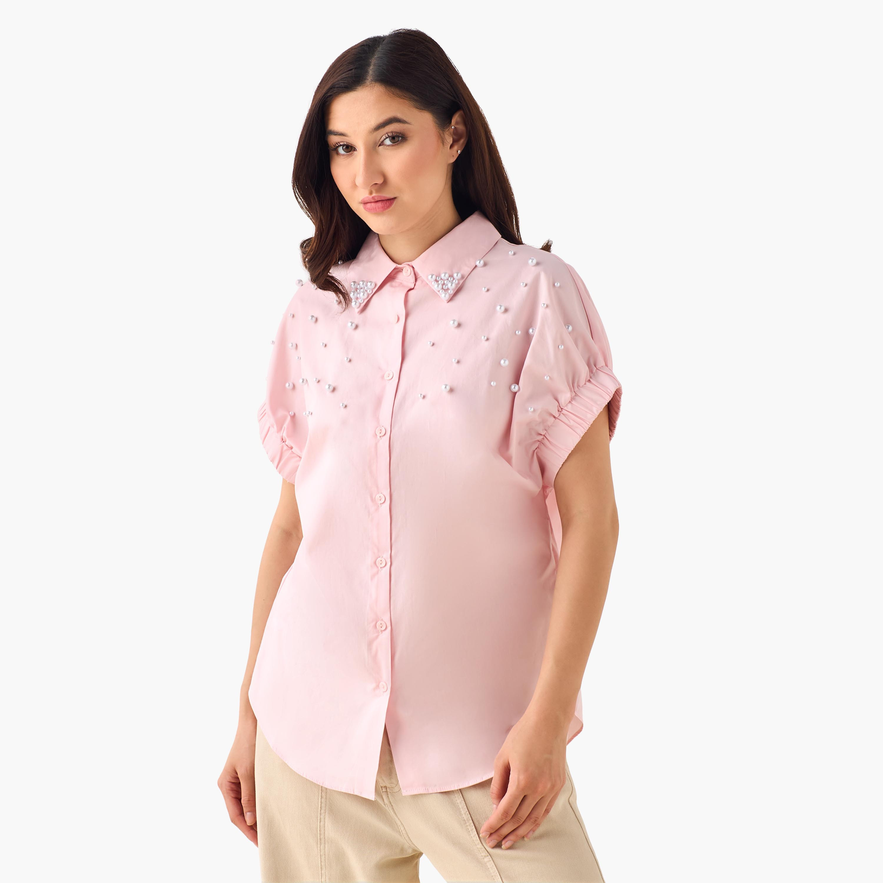2Xtremz Cotton Shirt with Pearl Embellishment