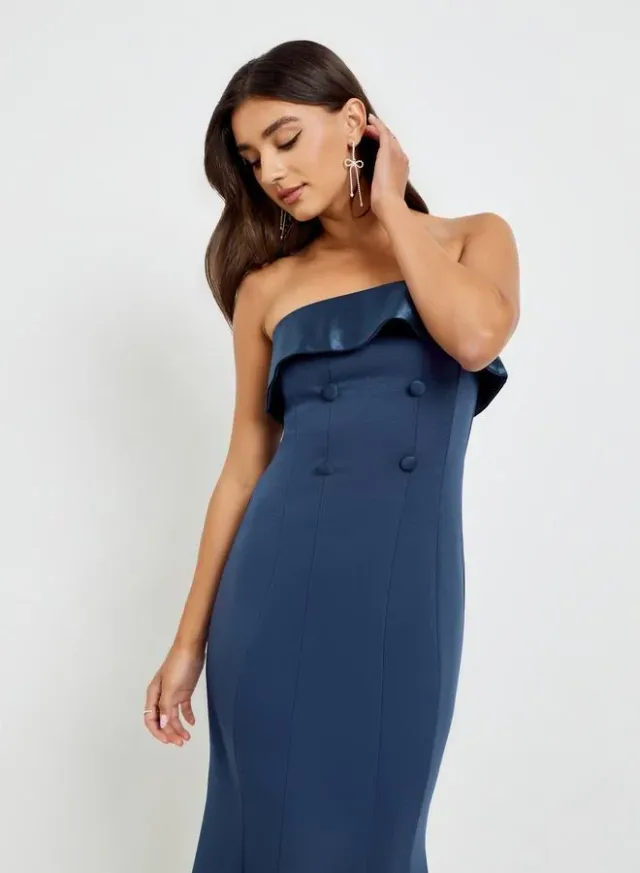 Women's Navy Viscose Blend Off-Shoulder Maxi Dress – image 4