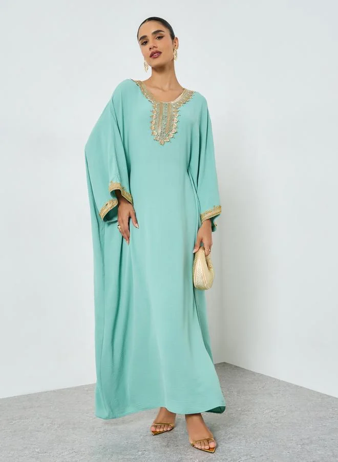 Embroidered Lace Kaftan Light Blue