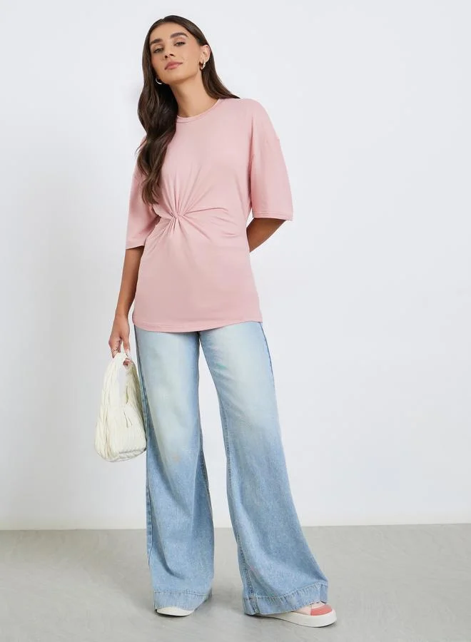 Women Twist Front Oversized T-Shirt Peach