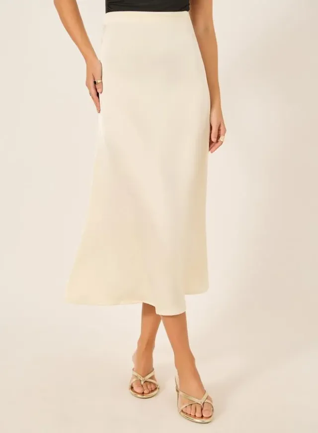 Satin Flared Maxi Skirt Off White – image 2