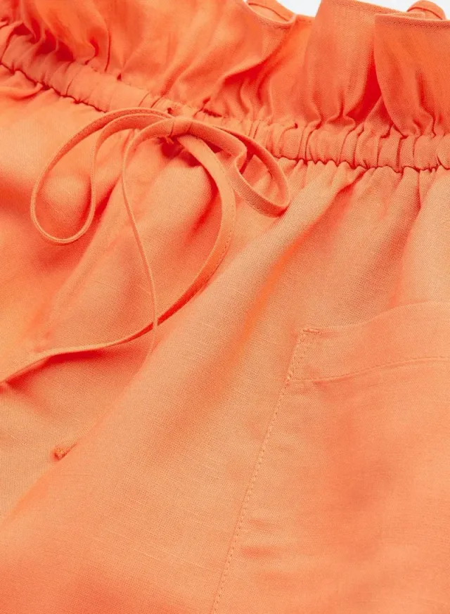 Orange Viscose Blend High-Waist Paperbag Shorts with Side Pockets – image 5