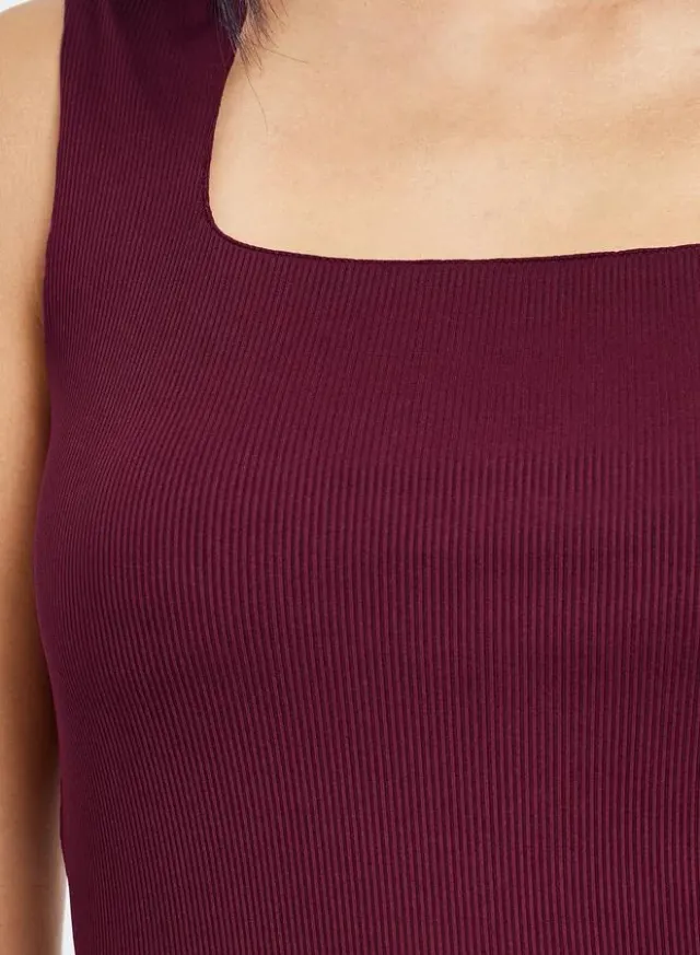 Square Neck Fitted Knit Top Burgundy – image 4