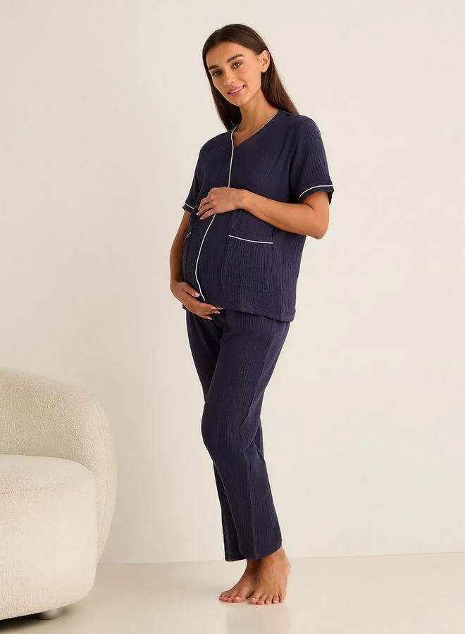 Cotton Maternity Pyjama Set Blue