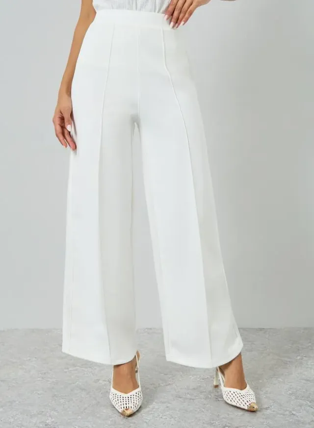 Wide Leg Scuba Pants Off White