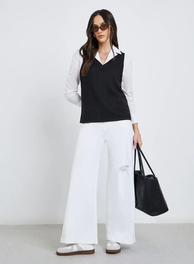 Styli Women's Knitted Layering Shirt Black