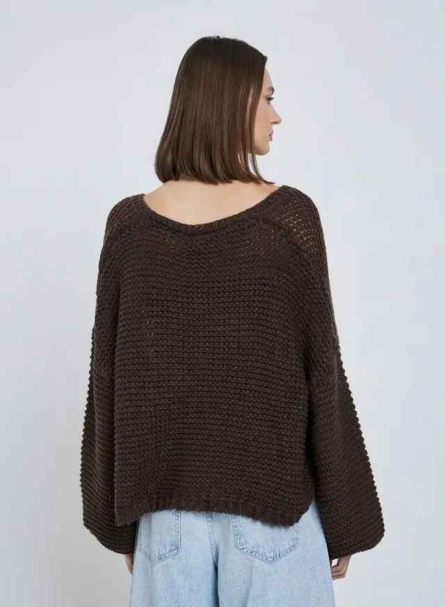 Boxy Chunky Knit Cardigan Brown – image 4