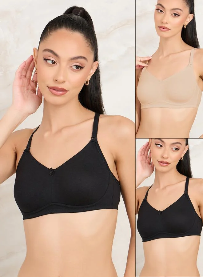2-Pack Non-Wired Non-Padded Cotton Full Cup Bra Black
