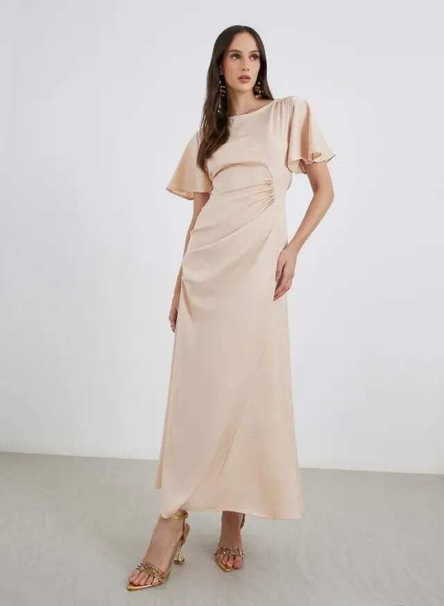 Satin Gathered A-Line Maxi Dress – image 2