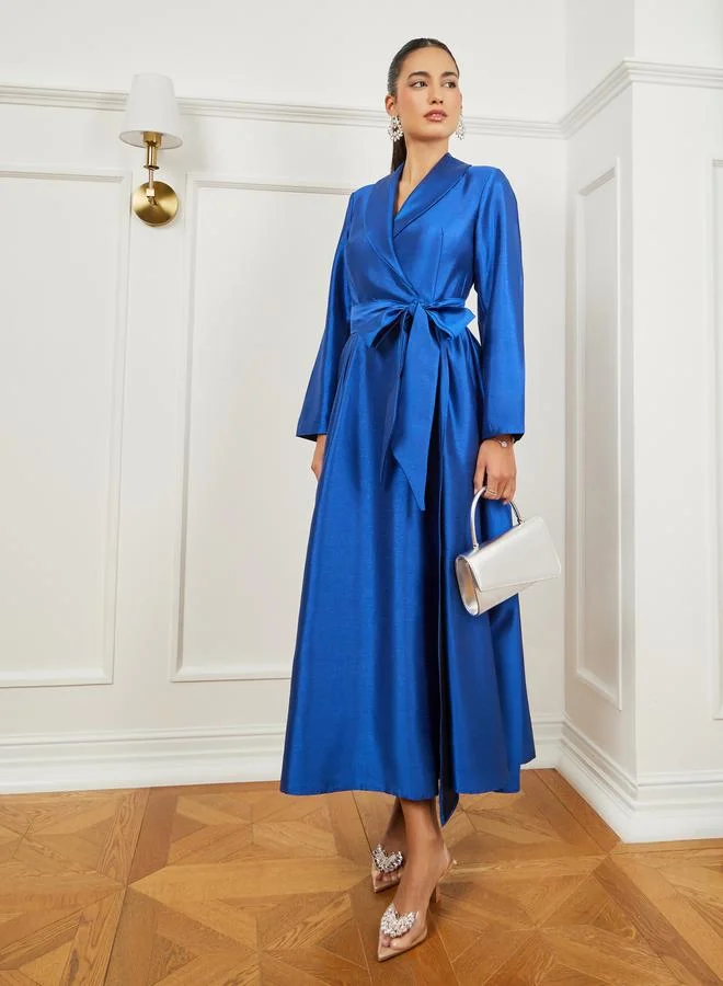 Tie-Waist Blazer Maxi Dress Cobalt Blue