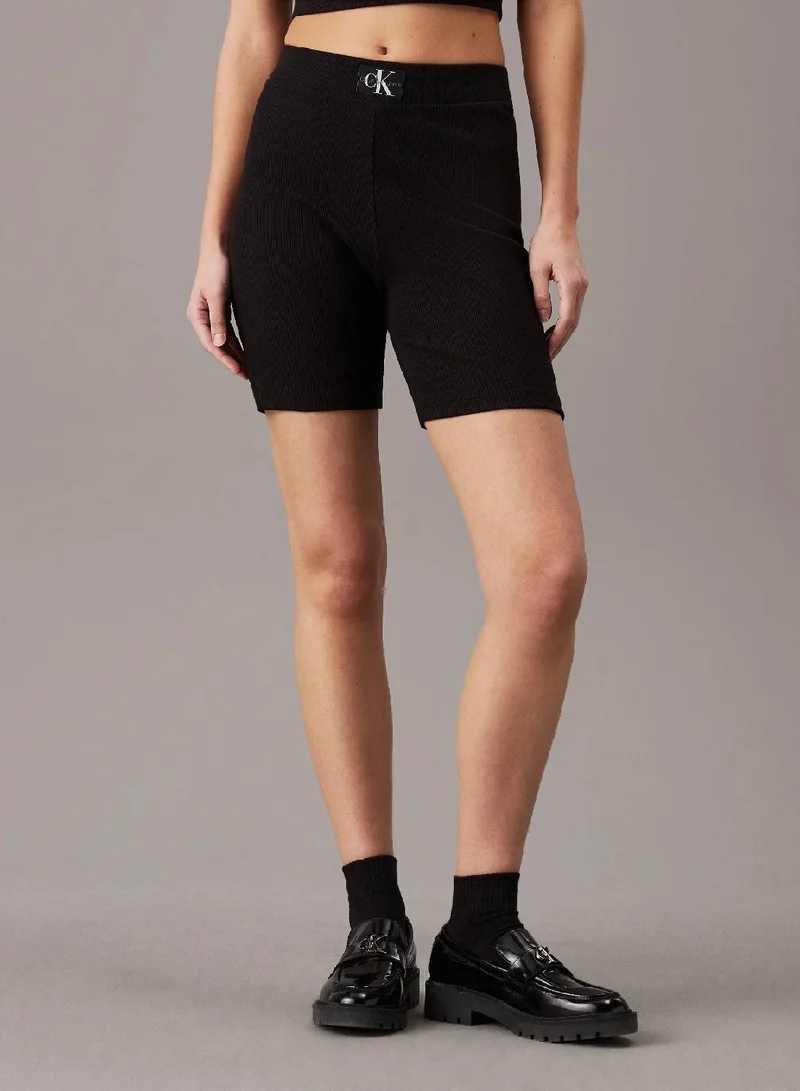 Slim Ribbed Cotton Shorts Black