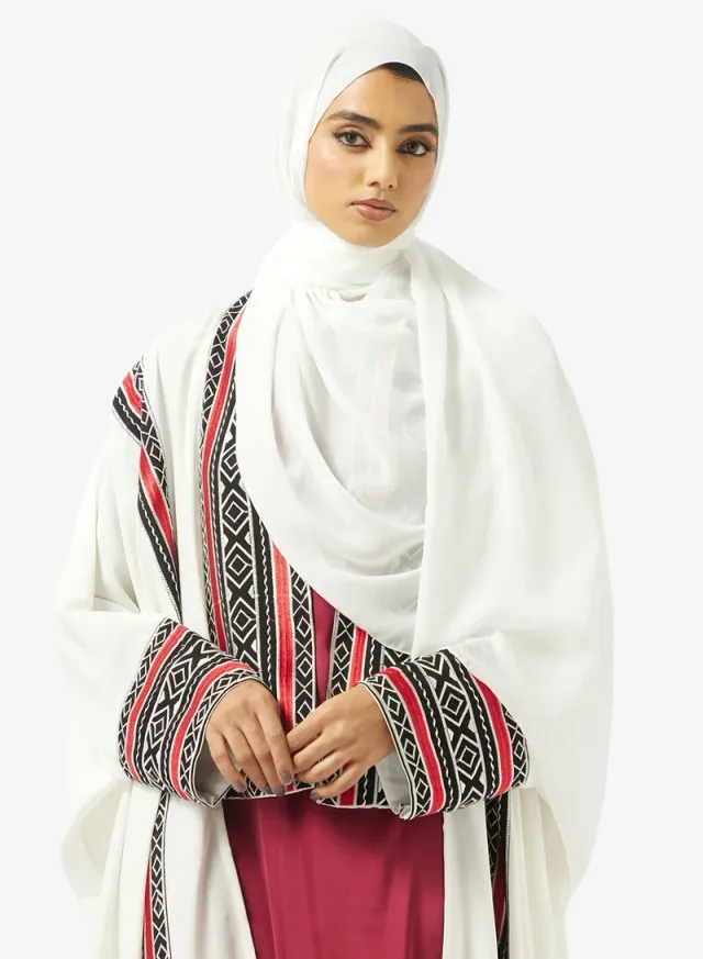 Cream Embroidered Open Abaya with Sheila - Loose Fit for Ramadan – image 4