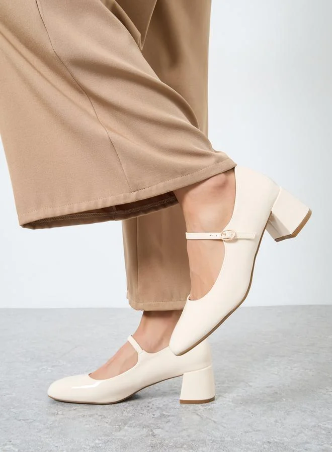 Off-White Patent Mary Jane Shoes Beige