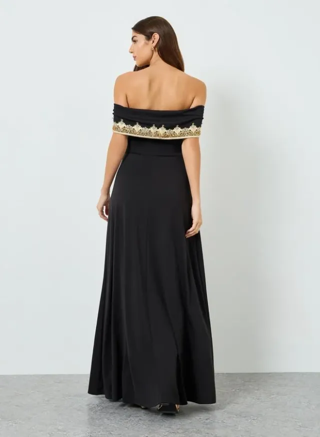 Embellished Off-Shoulder Maxi Dress Black – image 4