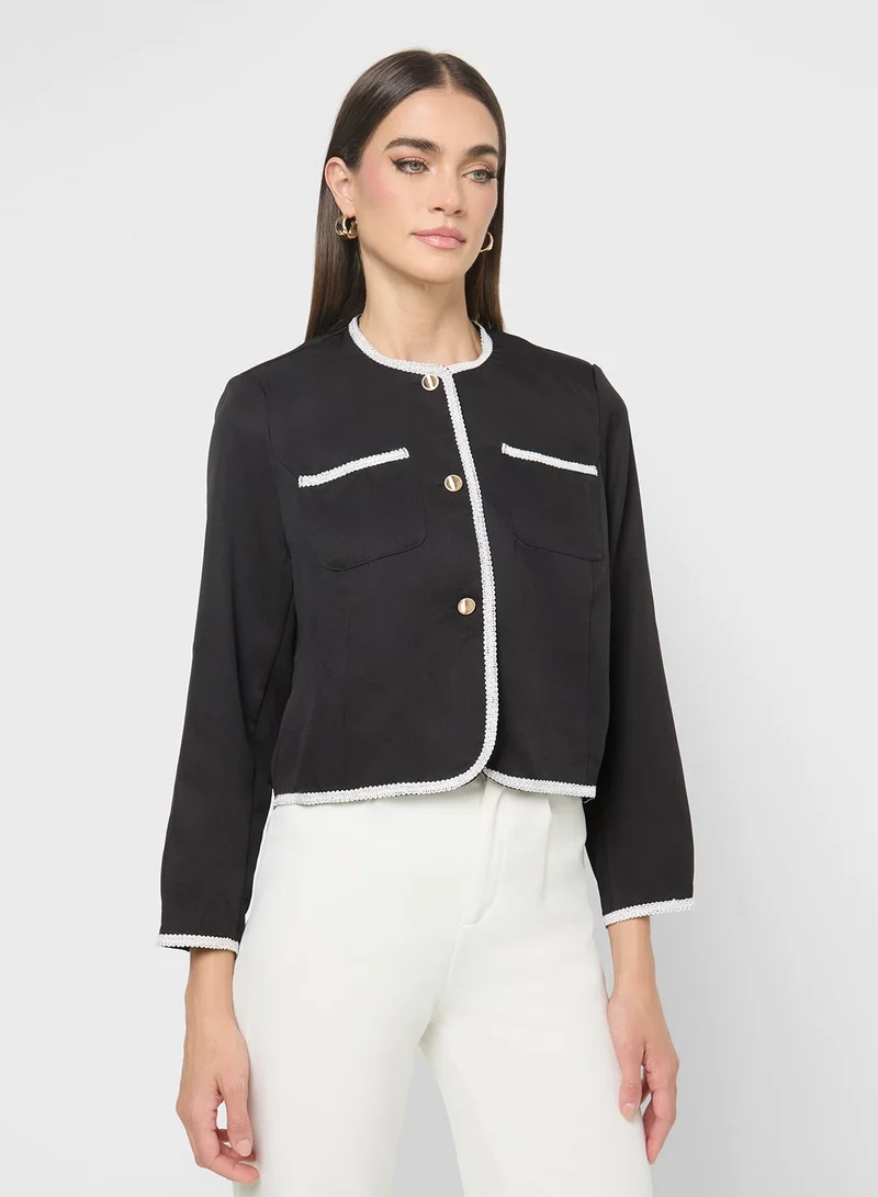 Tweed Button Down Jacket Black