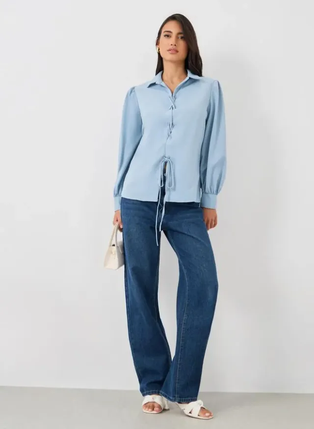 Balloon Sleeve Tie-Up Shirt White – image 2