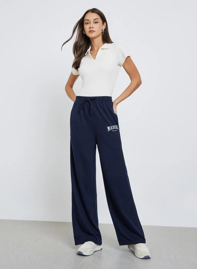 Styli Wide Leg Drawstring Joggers Dark Blue