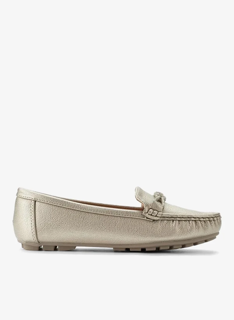 Metallic Trim Loafers Light Beige
