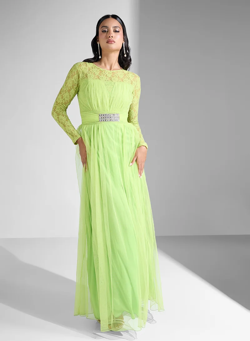 Lace Bodice Maxi Dress Lime Green