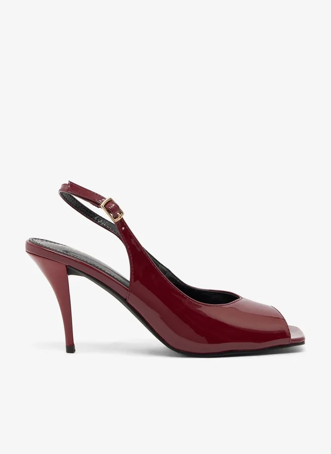 Open Toe Slingback High Heel Pumps Burgundy