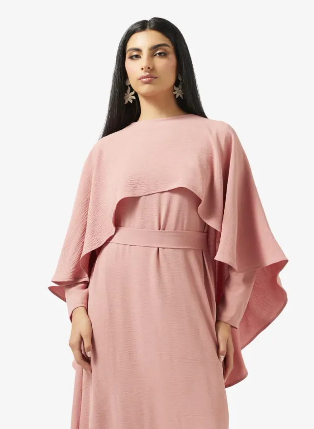 Dusty Rose Maxi Fit & Flare Dress with Cape, Modest Style – image 3
