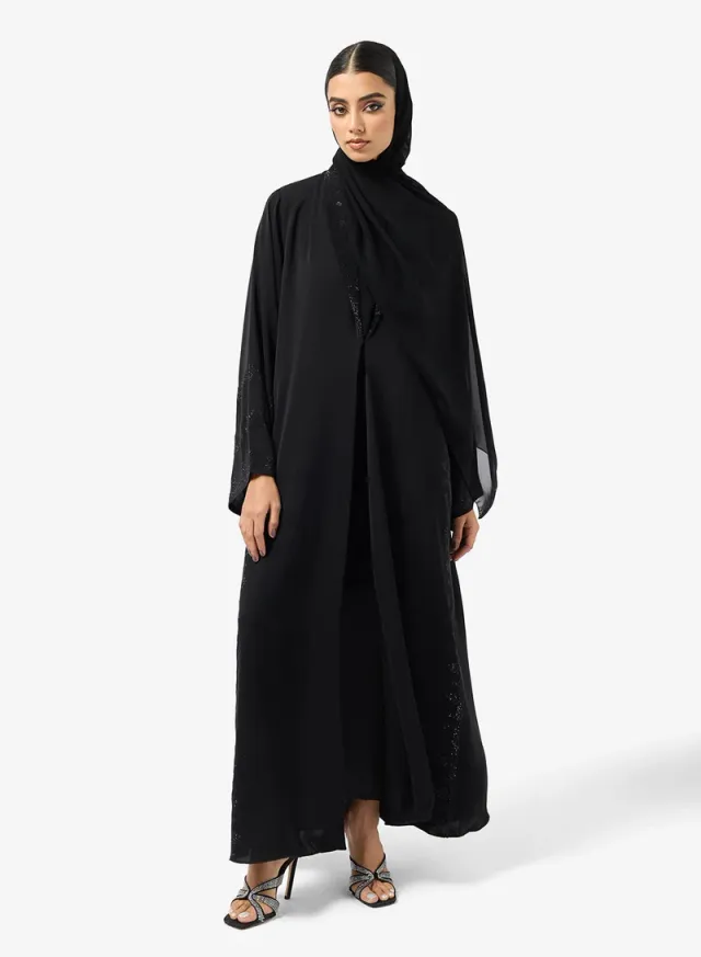 Black Embroidered Abaya with Matching Sheila - Loose Fit – image 5