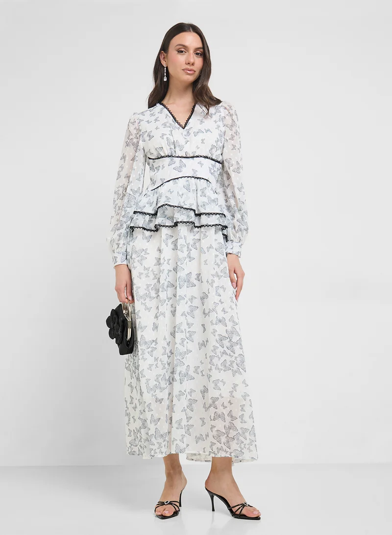 Ditsy Print Dress Ivory