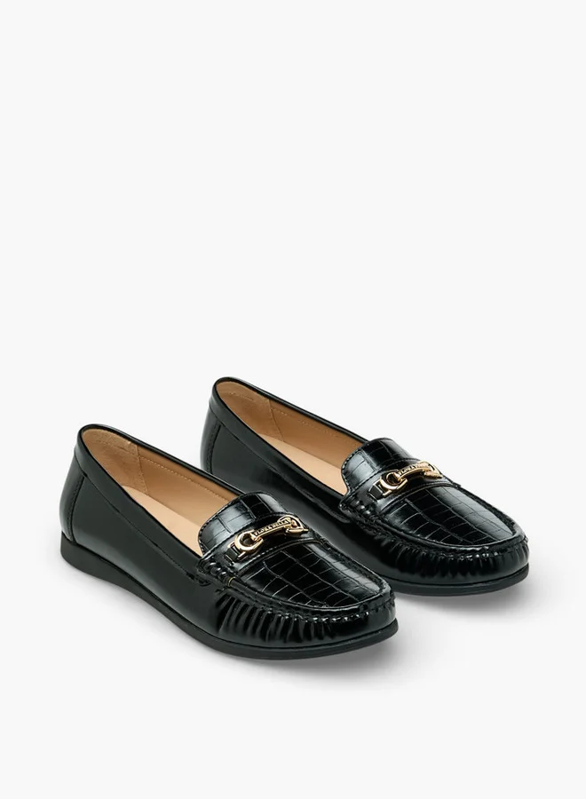 Flora Bella Women Textured Slip-On Loafers Black