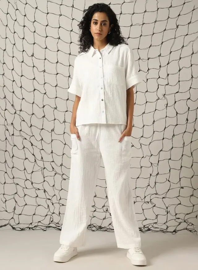 Oversized Cotton Half-Sleeve Shirt and High-Rise Trousers Set – image 2