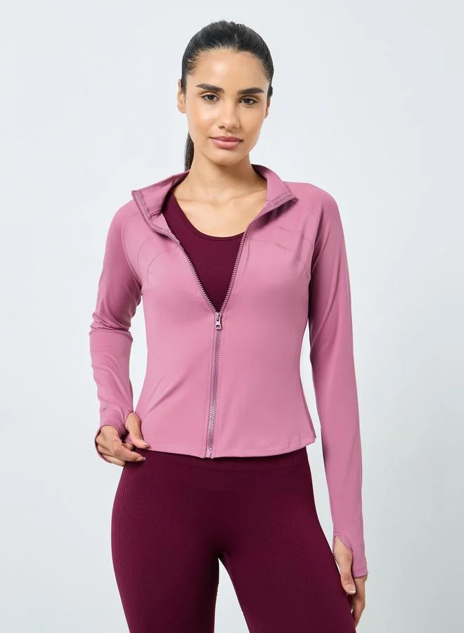 Multi Stitch Thumbhole Zip Up Jacket Pink
