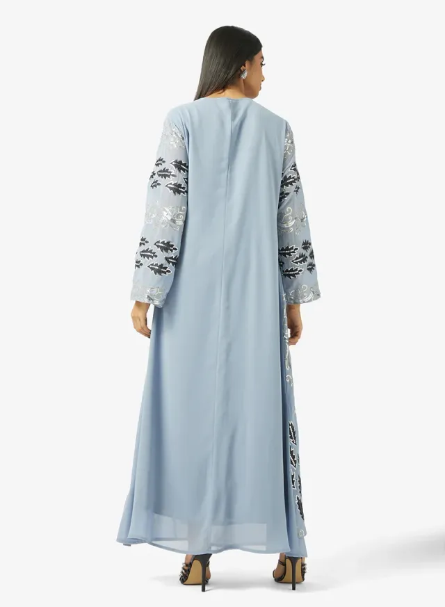 Blue Printed Jalabiya for Women - Long Sleeves, Full Length, Round Neck – image 2